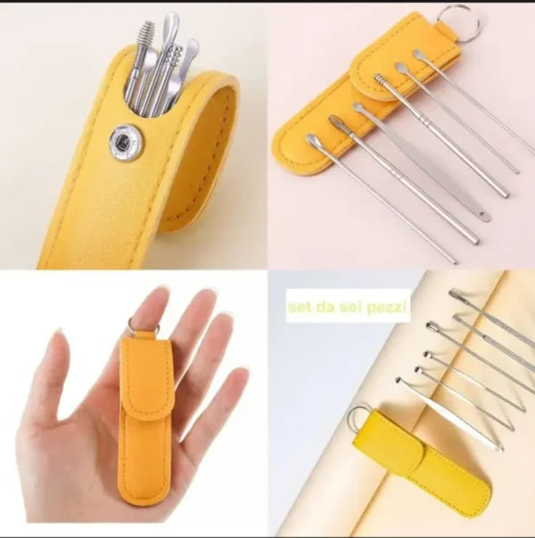 6-Piece Ear Wax Cleaning Kit – Premium Ear Pick Tools Set with Leather Pouch