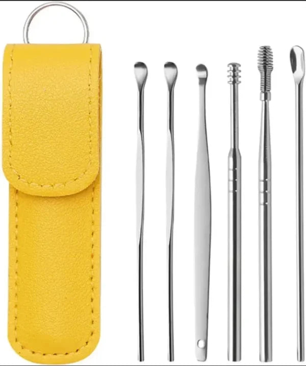 6-Piece Ear Wax Cleaning Kit – Premium Ear Pick Tools Set with Leather Pouch